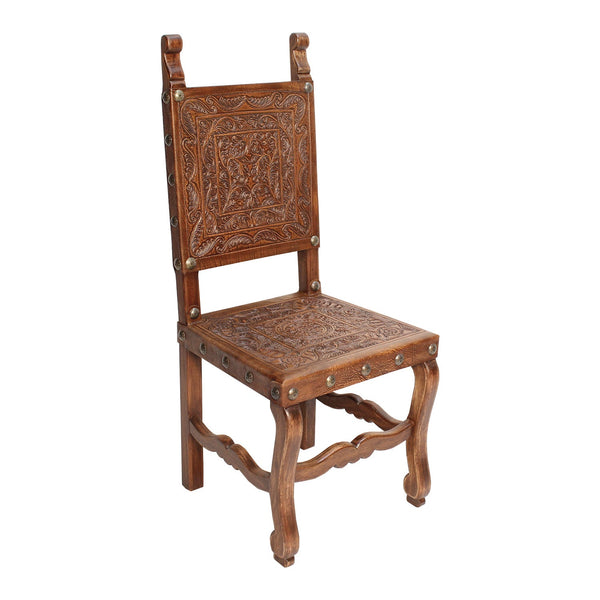 Tooled Leather Dining Chair Prado-Dining Chairs-Peninsula Home-LOOMLAN