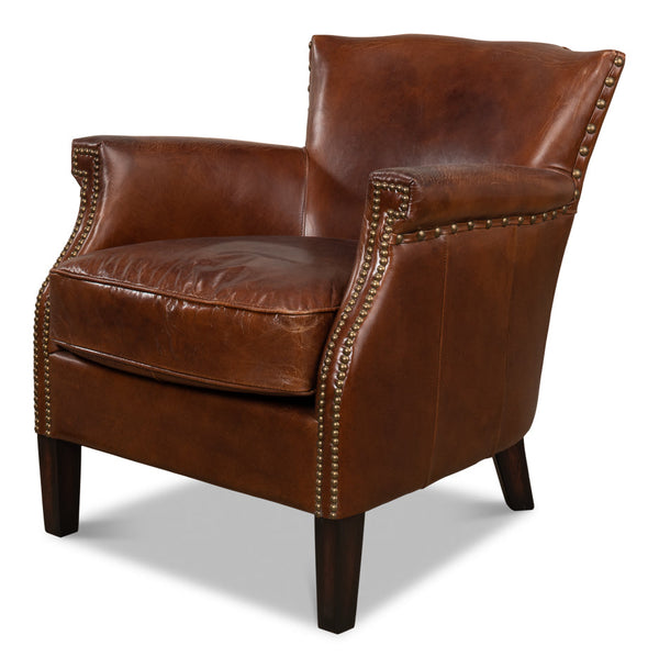 Topeka Leather Club Chair-Club Chairs-Sarreid-LOOMLAN