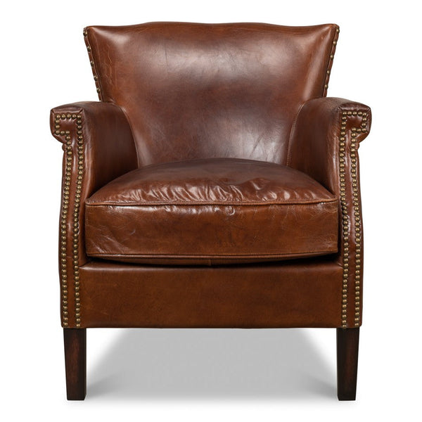 Topeka Leather Club Chair-Club Chairs-Sarreid-LOOMLAN