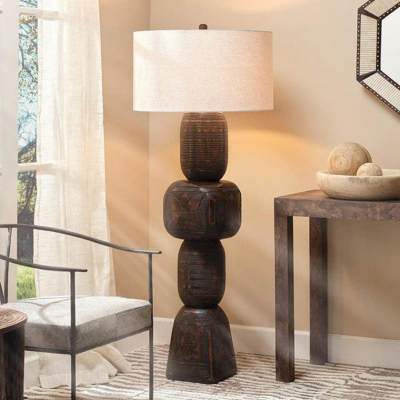 Totem Wood Dark Black Floor Lamp-Floor Lamps-Jamie Young-LOOMLAN