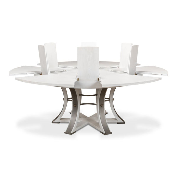 Tower Jupe Extendable Round Dining Table Working White-Dining Tables-Sarreid-LOOMLAN