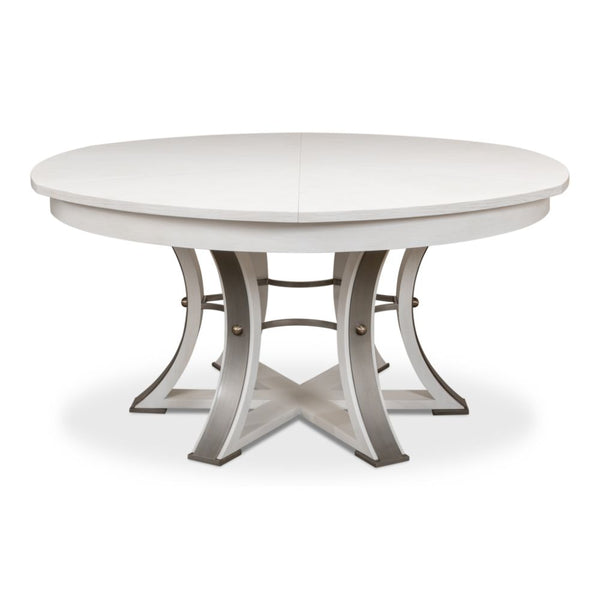 Tower Jupe Extendable Round Dining Table Working White-Dining Tables-Sarreid-LOOMLAN