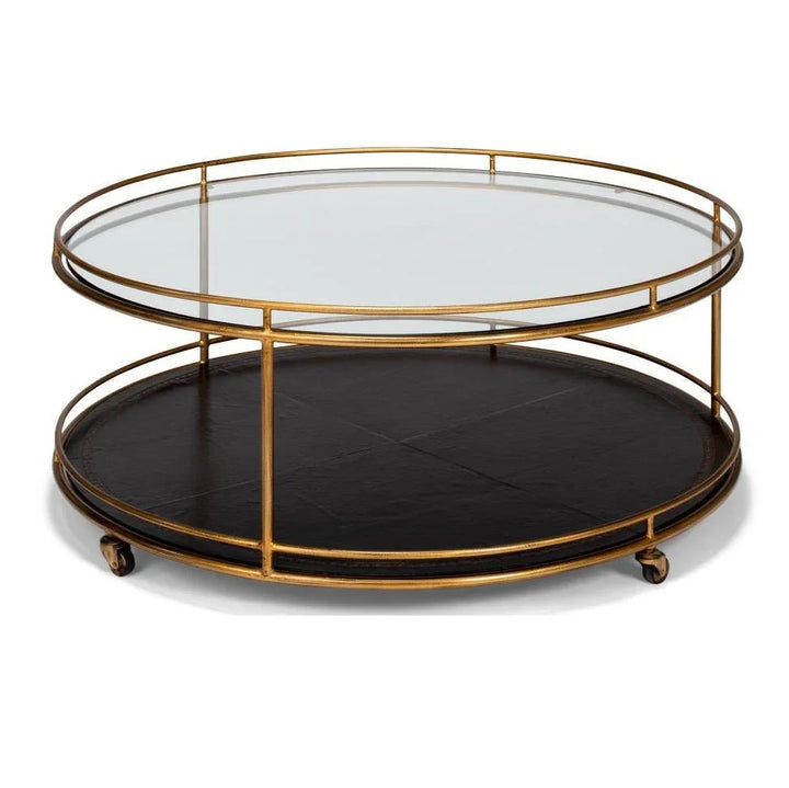 Trolley Metal Framed Round Cocktail Table - LOOMLAN - Sarreid - Coffee Tables