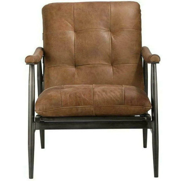 Tufted Brown Leather Chair For Living Room Club Chairs LOOMLAN By Moe's Home