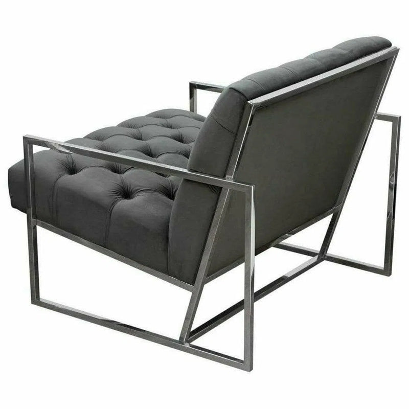 Tufted Grey Velvet Accent Chair Silver Stainless Steel Frame Club Chairs LOOMLAN By Diamond Sofa
