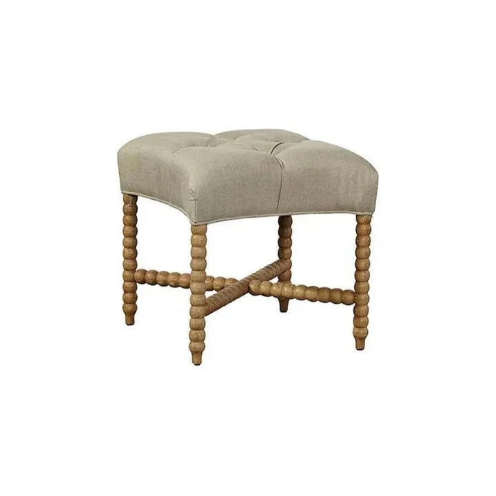 Tufted Linen Stool with Bobbin Turned Legs | LOOMLAN