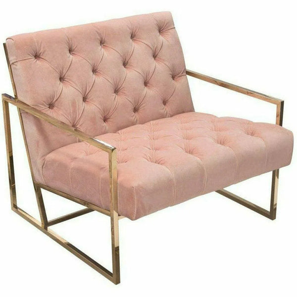 Tufted Luxe Pink Velvet Accent Chair Gold Stainless Steel Frame Club Chairs LOOMLAN By Diamond Sofa