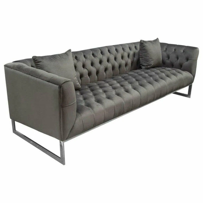 Tufted Sofa in Dusk Grey Velvet Metal Leg & Trim Sofas & Loveseats LOOMLAN By Diamond Sofa