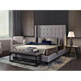 Tufted Wing Eastern King Bed in Light Grey