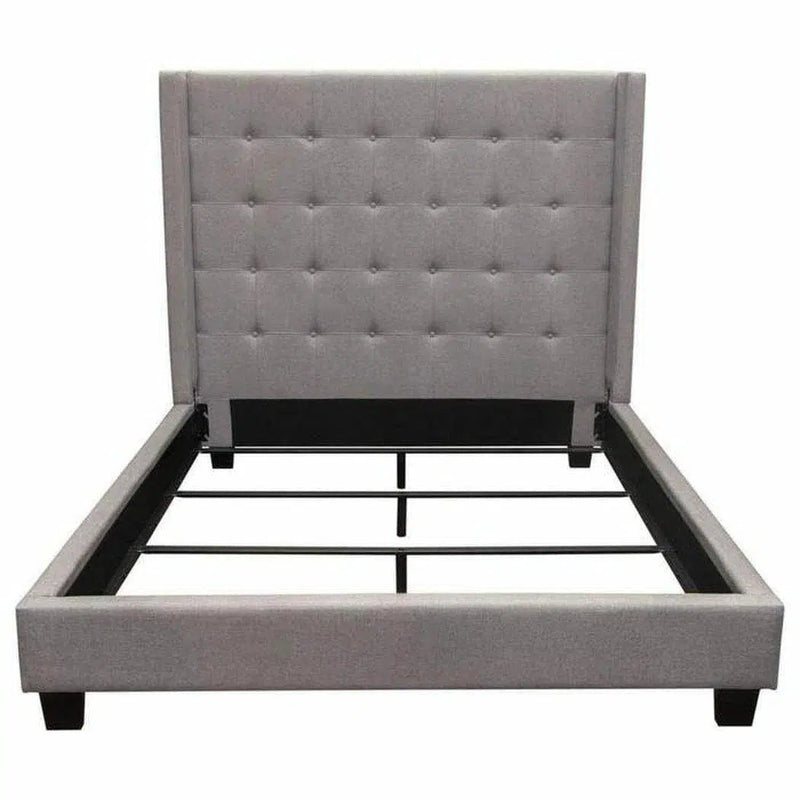 Tufted Wing Eastern King Bed in Light Grey