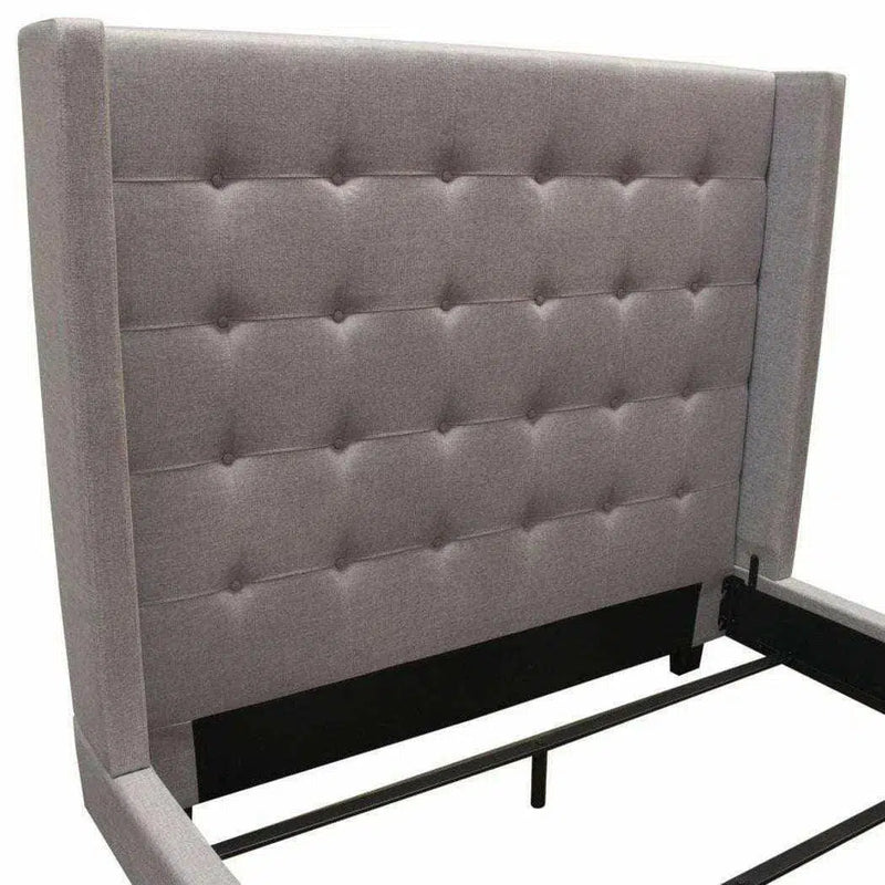 Tufted Wing Eastern King Bed in Light Grey