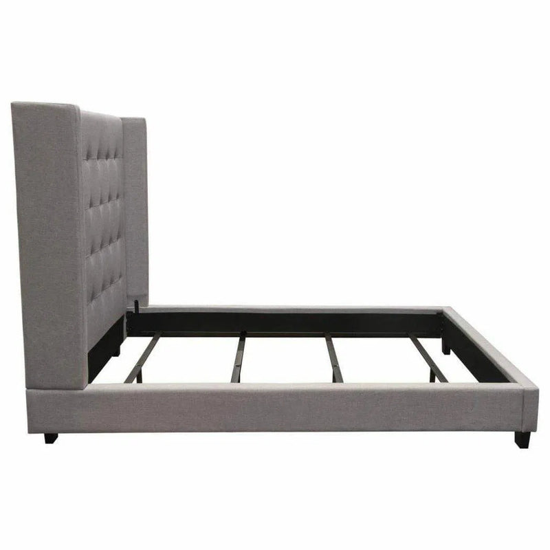 Tufted Wing Eastern King Bed in Light Grey Button Tufted Fabric Beds LOOMLAN By Diamond Sofa