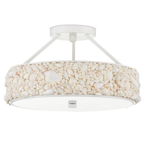 Turbinella White Shells Semi-Flush Mount-Flush Mounts-Currey & Co-LOOMLAN