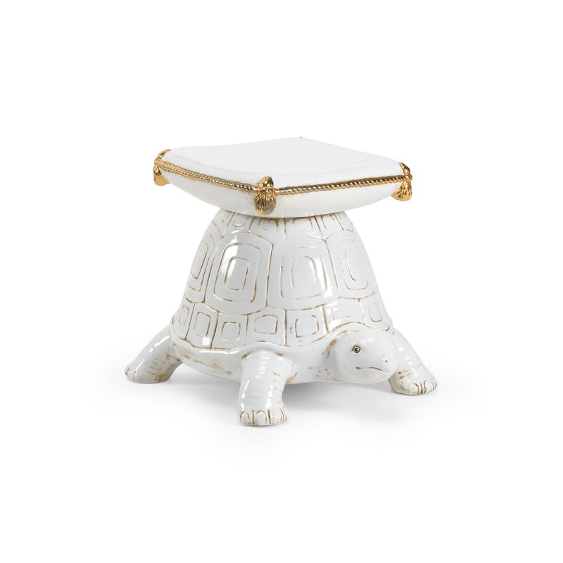 Turtle White Glazed Ceramic Outdoor Garden Stool