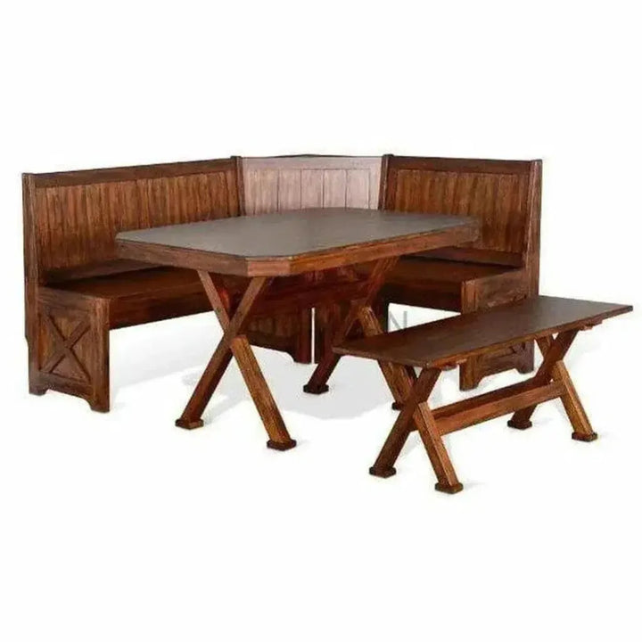 Tuscany Wooden Breakfast Nook Set With Storage Bench-Dining Table Sets-Sunny D-LOOMLAN