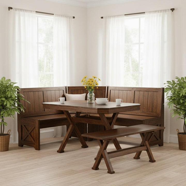 Tuscany Wooden Breakfast Nook Set With Storage Bench-Dining Table Sets-Sunny D-LOOMLAN