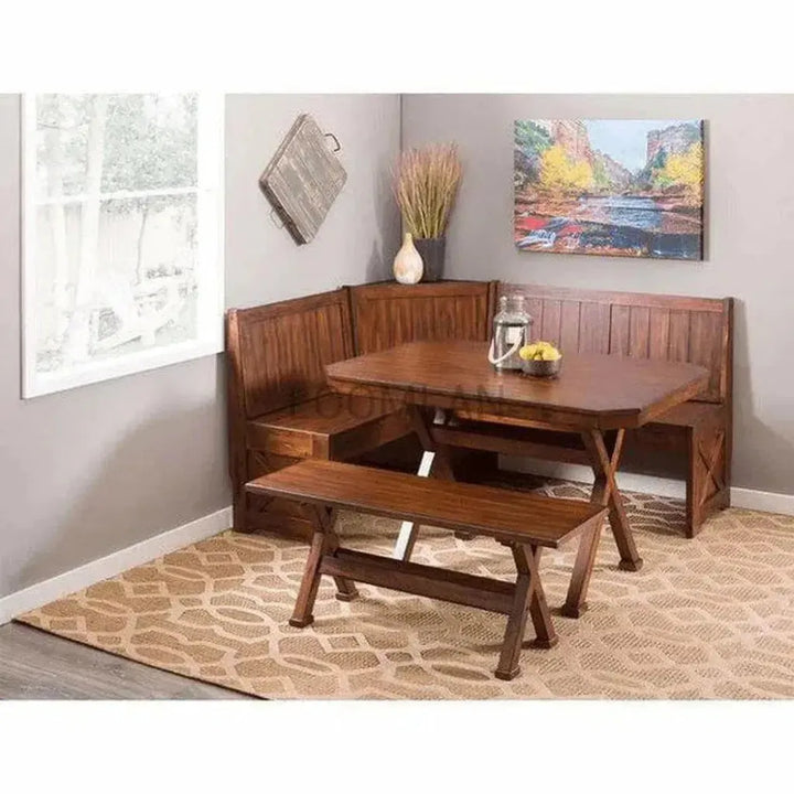 Tuscany Wooden Breakfast Nook Set With Storage Bench-Dining Table Sets-Sunny D-LOOMLAN