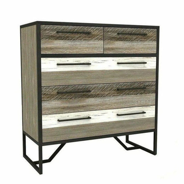 Two-Tone Brown Wood and Metal Frame Metro Havana 5 Drawer Chest Chests LOOMLAN By LHIMPORTS