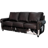 Western Style Leather & Hair On Hide Sofa Dark Brown Marshal Sofas & Loveseats LOOMLAN By Uptown Sebastian