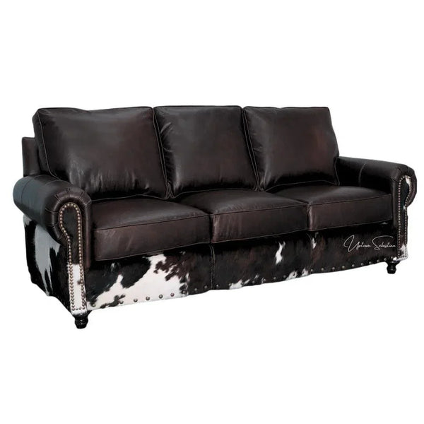 Two Tone Western & Hair On Hide Sofa Dark Brown Marshal - LOOMLAN - Uptown Sebastian - Sofas & Loveseats