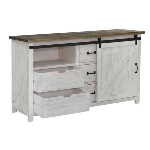 Two-Tone White Reclaimed Wood Provence 3 Drawer Dresser With 1 Door Dressers LOOMLAN By LHIMPORTS