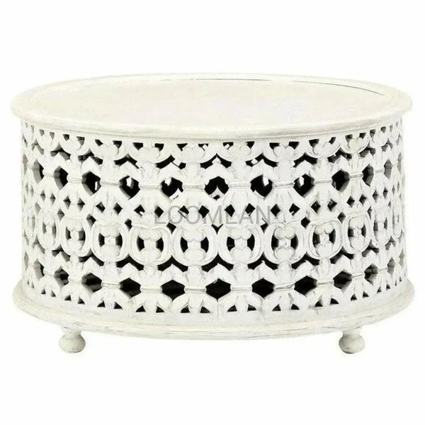 Round White Drum Style Coffee Table - LOOMLAN - LOOMLAN - Coffee Tables