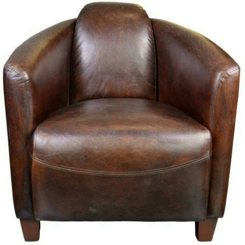 Unique Form 3 Legs Brown Leather Club Chair Retro Club Chairs LOOMLAN By Moe's Home
