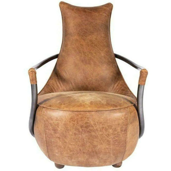 Unique Shape Tan Leather Club Chair Metal Frame Club Chairs LOOMLAN By Moe's Home