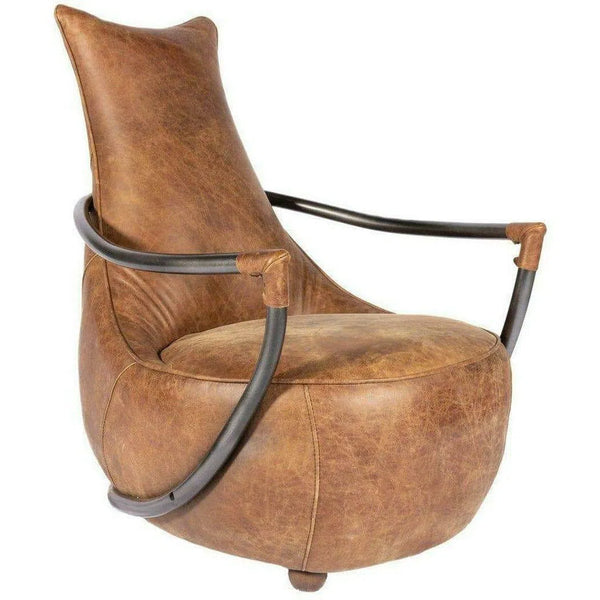 Unique Shape Tan Leather Club Chair Metal Frame Club Chairs LOOMLAN By Moe's Home