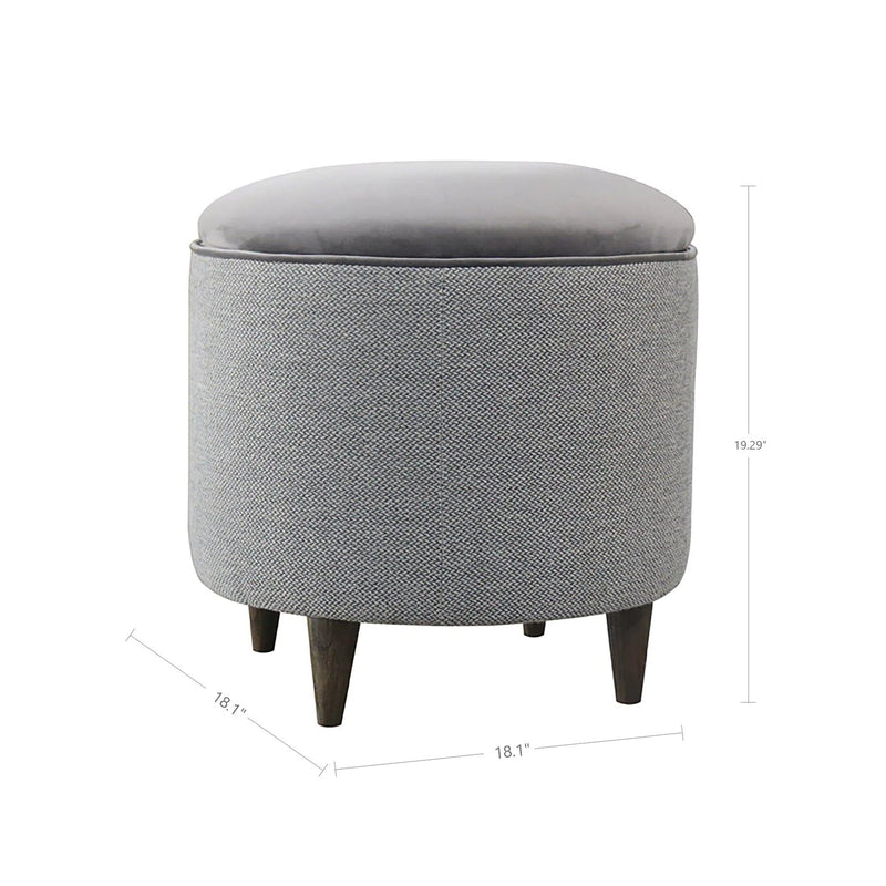 Upholstered Round Grey Ottoman with Storage Ottomans LOOMLAN By LHIMPORTS