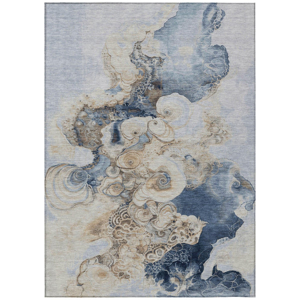 Uraion Blue Washable Indoor-Outdoor Rug