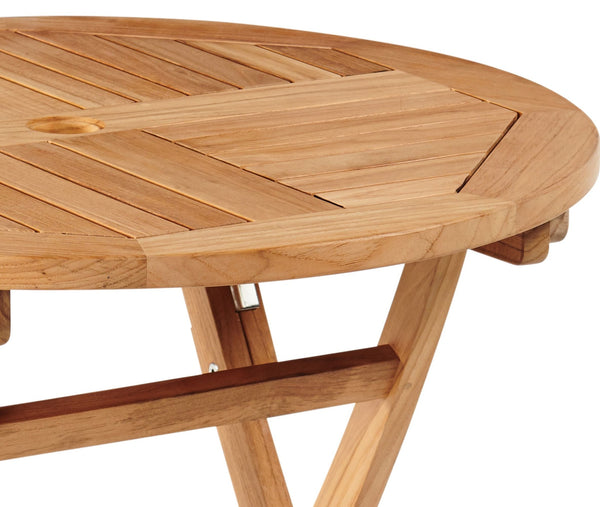 Valencia Round Teak Outdoor Folding Table with Umbrella Hole-Outdoor Bistro Tables-HiTeak-LOOMLAN
