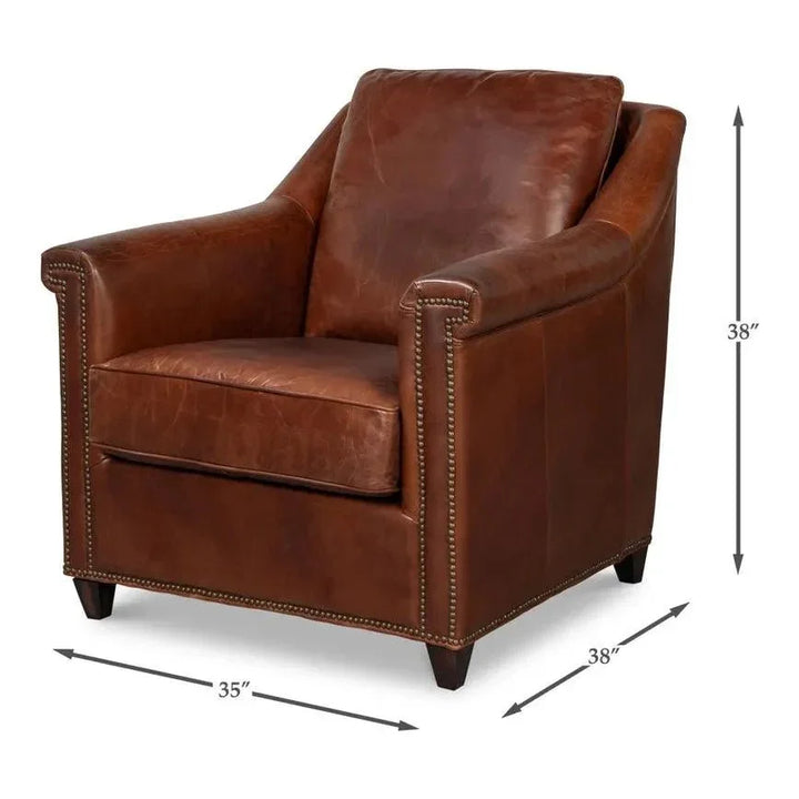 Vandike Leather Upholstery Stylish Armchair - LOOMLAN - Sarreid - Club Chairs