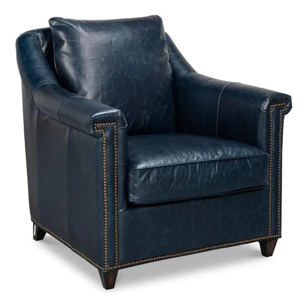 Vandike Leather Upholstery Stylish Armchair-Club Chairs-Sarreid-Blue-LOOMLAN