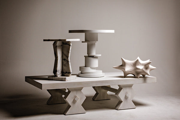 Vasco Marble White Round Side Table-Side Tables-Noir-LOOMLAN