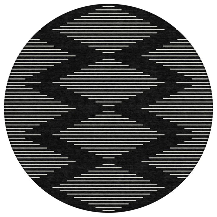 Velina Black Washable Indoor-Outdoor Rug-Outdoor Rugs-LOOMLAN Rugs-8' x 8'-LOOMLAN