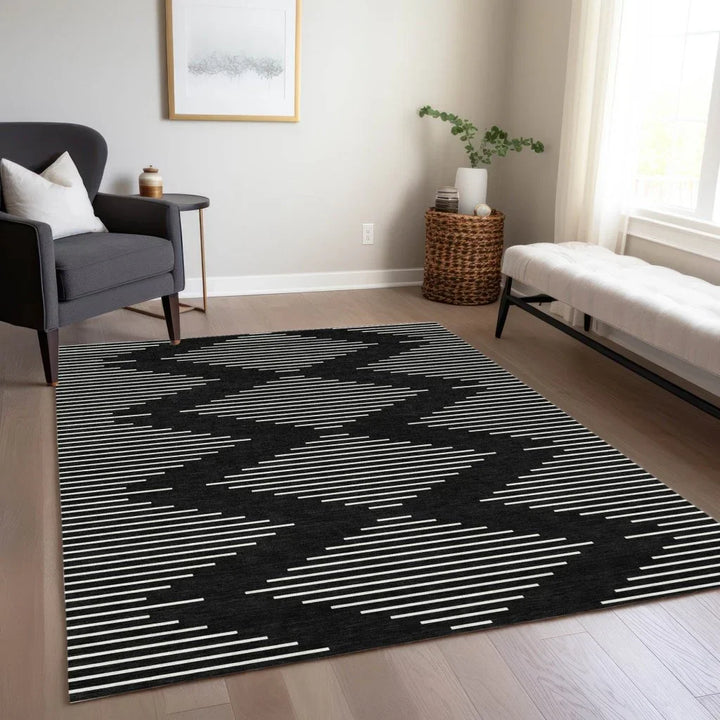 Velina Black Washable Indoor-Outdoor Rug-Outdoor Rugs-LOOMLAN Rugs-LOOMLAN