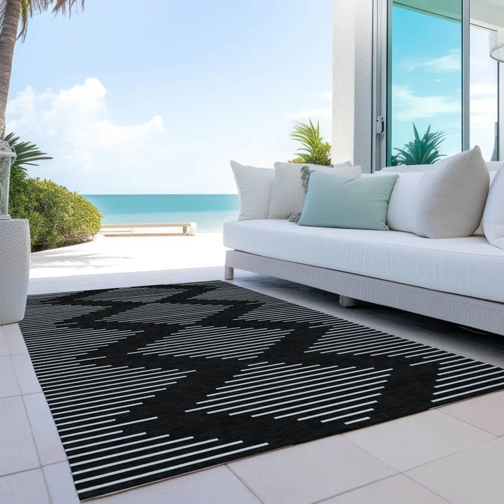 Velina Black Washable Indoor-Outdoor Rug-Outdoor Rugs-LOOMLAN Rugs-LOOMLAN