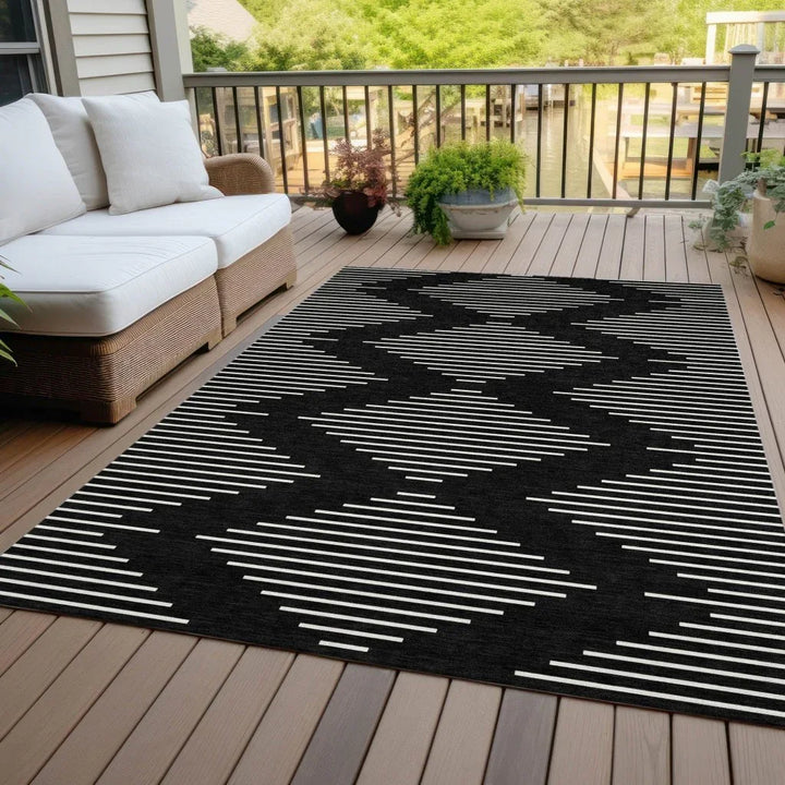 Velina Black Washable Indoor-Outdoor Rug-Outdoor Rugs-LOOMLAN Rugs-LOOMLAN