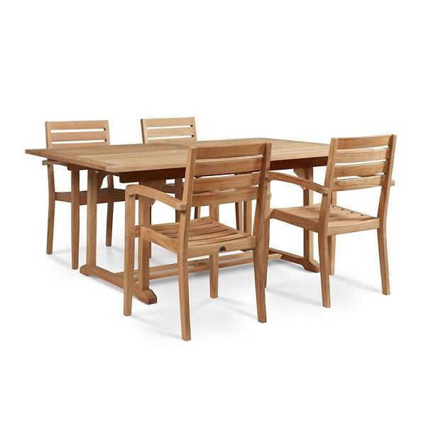 Venice 5-Piece Rectangular Teak Outdoor Dining Set with Extendable Table and Stacking Armchairs-Outdoor Dining Sets-HiTeak-LOOMLAN