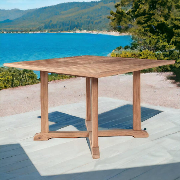 Venice Square Teak Outdoor Dining Table with Umbrella Hole-Outdoor Dining Tables-HiTeak-LOOMLAN