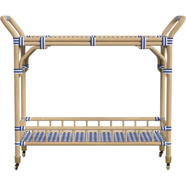 Ventana Rattan Blue Bar Cart-Home Bar Carts-Bassett Mirror-LOOMLAN