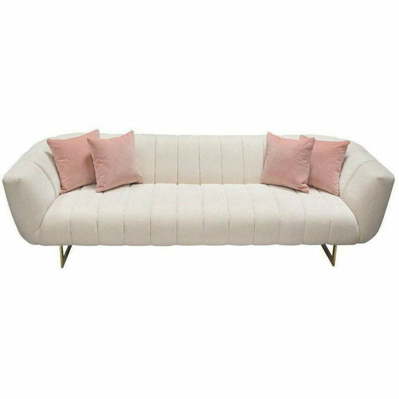 Venus Cream Velvet Sofa With Pink Throw Pillows Sofas & Loveseats LOOMLAN By Diamond Sofa