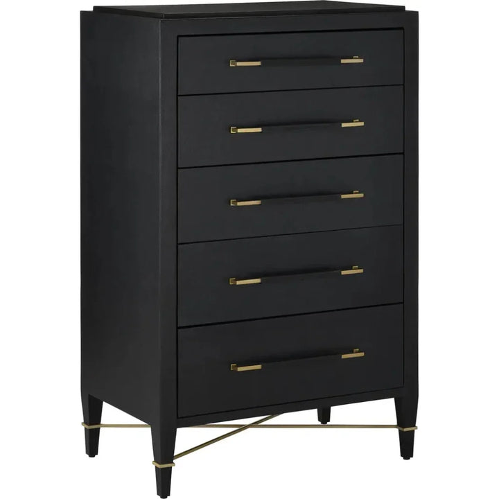 Verona Black Five - Drawer Chest - LOOMLAN - Currey & Co - Chests