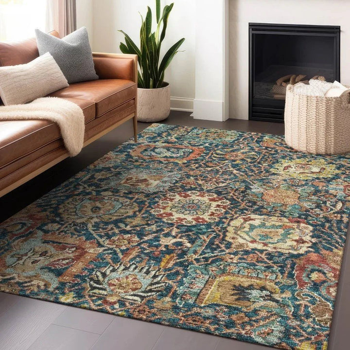 Verona Blue Washable Indoor-Outdoor Rug - LOOMLAN