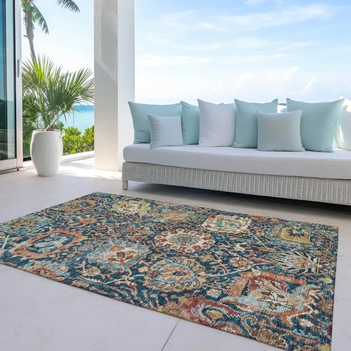 Verona Blue Washable Indoor-Outdoor Rug - LOOMLAN