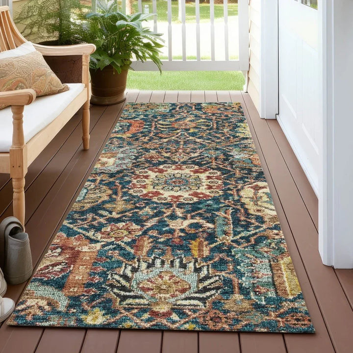 Verona Blue Washable Indoor-Outdoor Rug - LOOMLAN