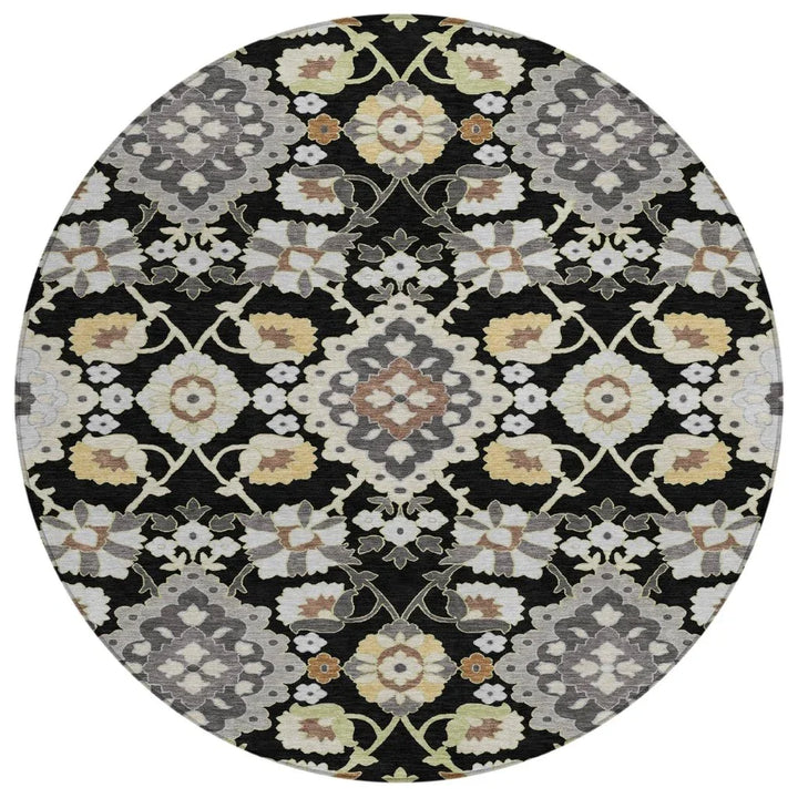 Vespera Black Washable Indoor-Outdoor Rug-Outdoor Rugs-LOOMLAN Rugs-8' x 8'-LOOMLAN