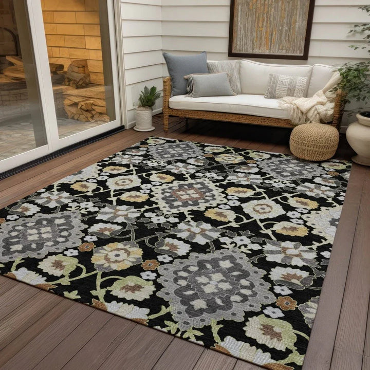 Vespera Black Washable Indoor-Outdoor Rug-Outdoor Rugs-LOOMLAN Rugs-LOOMLAN