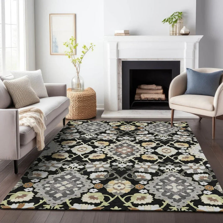 Vespera Black Washable Indoor-Outdoor Rug-Outdoor Rugs-LOOMLAN Rugs-LOOMLAN